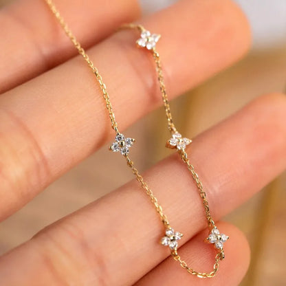 925 Sterling Silver Plated 18k Gold Shiny Zircon Flower Bracelet