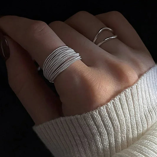 925 Sterling Silver Unique Lines Ring