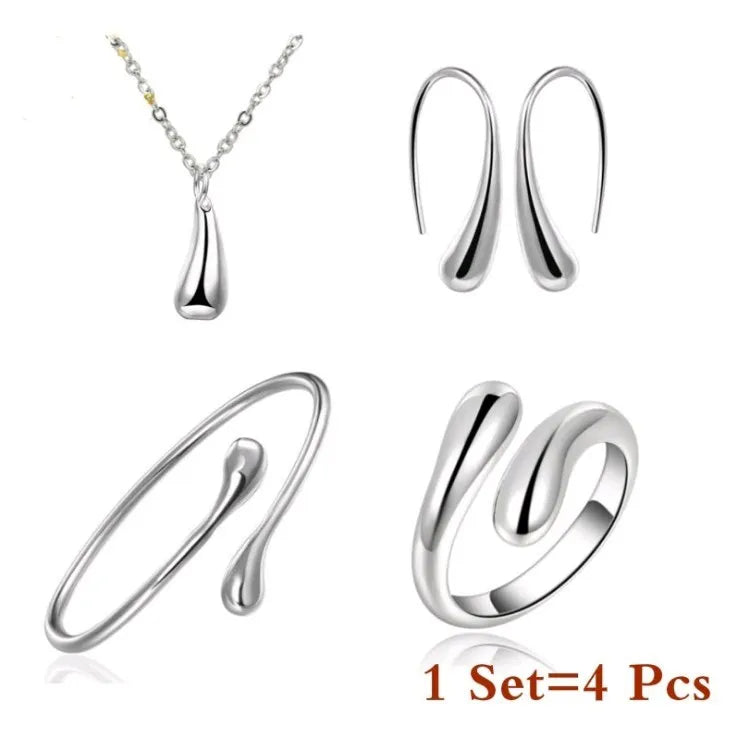 Fashion S925 Silver Needle Earrings Ring Bracelet Set