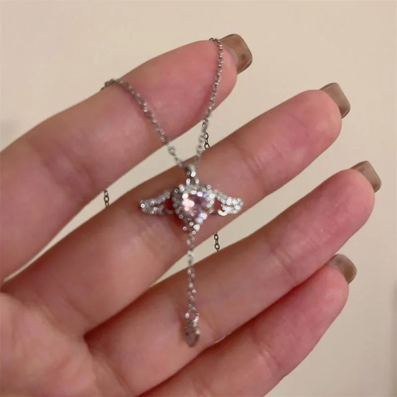 2023 Crystal Angel Wings Heart Pendant Necklaces