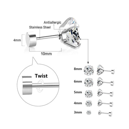 LUXUSTEEL 1Pairs/2Pcs Stainless Steel Crystal Studs Earrings