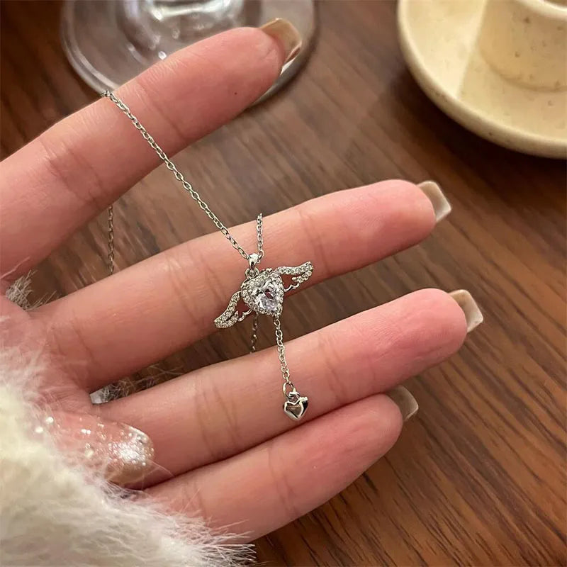 2023 Crystal Angel Wings Heart Pendant Necklaces