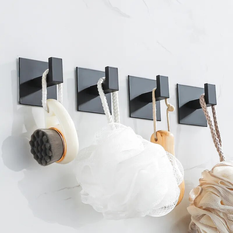 Black Self-Adhesive Wall Hooks For Hanging Keys Clothes Hanger Door Robe Hook Coat Rack Towel Holder Bathroom Accessories