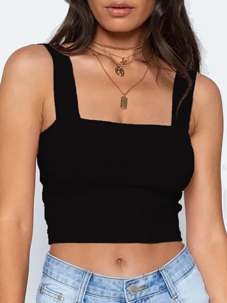 Square Neck Sleeveless Backless Summer Crop Top