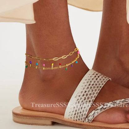 Stainless Steel Imitation Pearl Chain Anklet