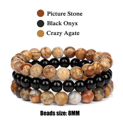 8mm Natural Stone Bracelet Set 3Pcs/set