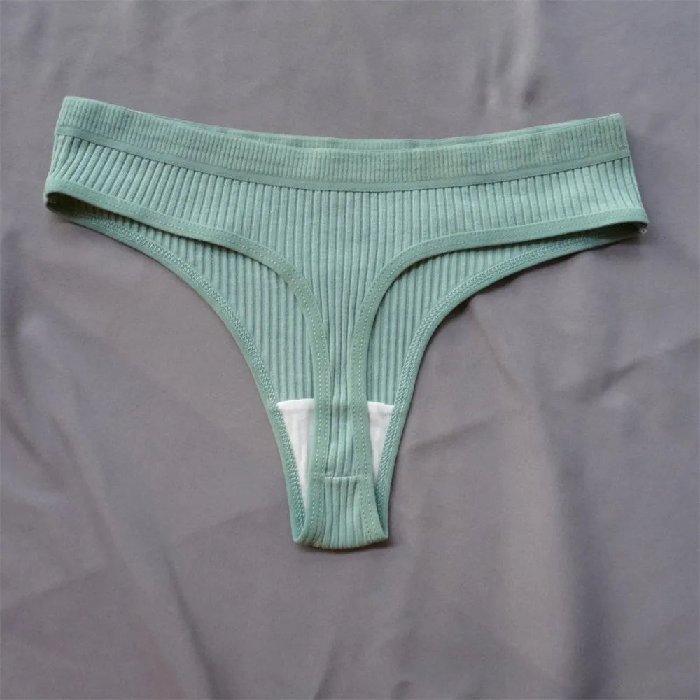 3 Pcs Seamless Ladies Ribbed Cotton Thong