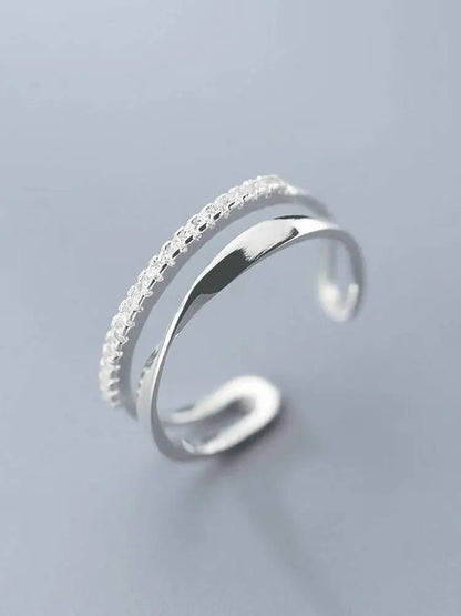 Original 925 Sterling Silver Double LInes CZ Rings