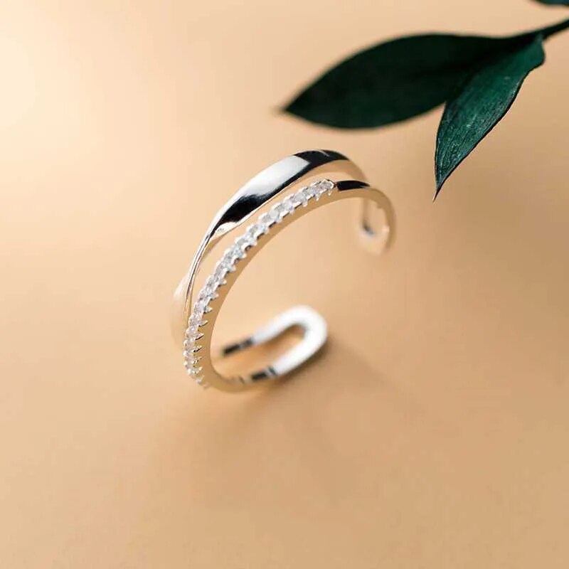 Original 925 Sterling Silver Double LInes CZ Rings