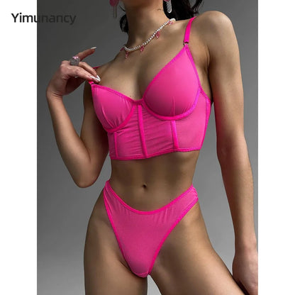 Yimunancy Mesh Bra Set Camisole + Brief Underwear Set