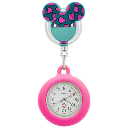 Retractable Lovely Cartoon Pattern Nurse Doctor Pocket Hang Clips Watches