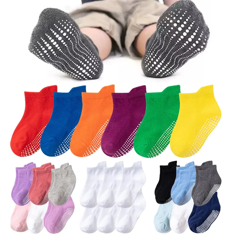 6 Pairs/lot 0 to 6 Yrs Cotton Children's Anti-slip Boat Socks For Boys Girl