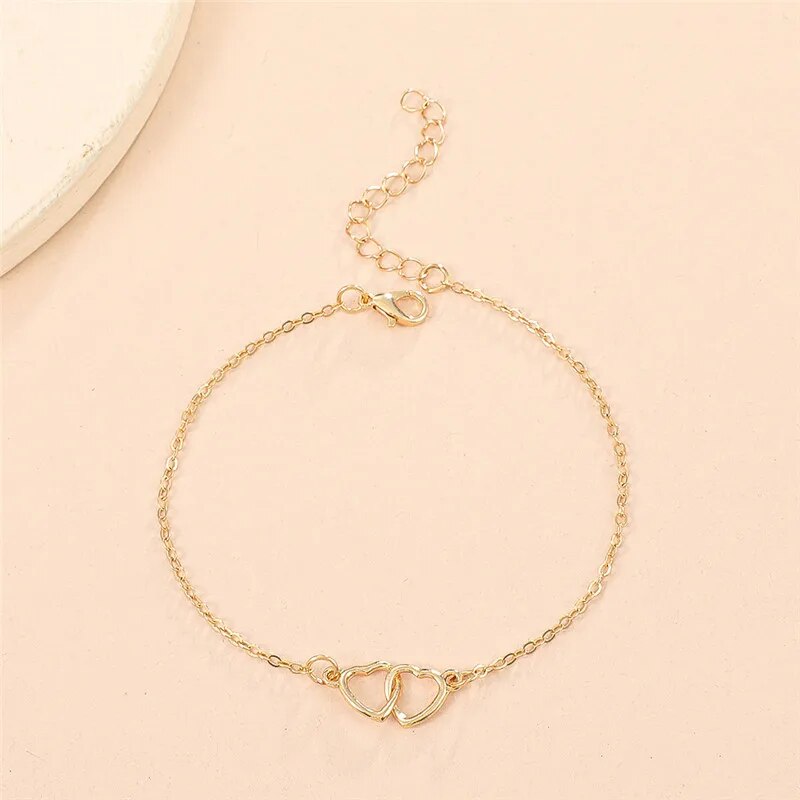 Ins Fashion Silver Color Double Heart Anklet