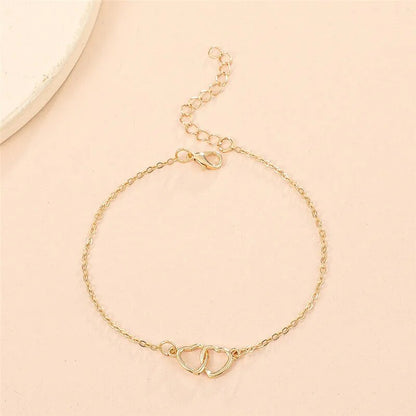 Ins Fashion Silver Color Double Heart Anklet