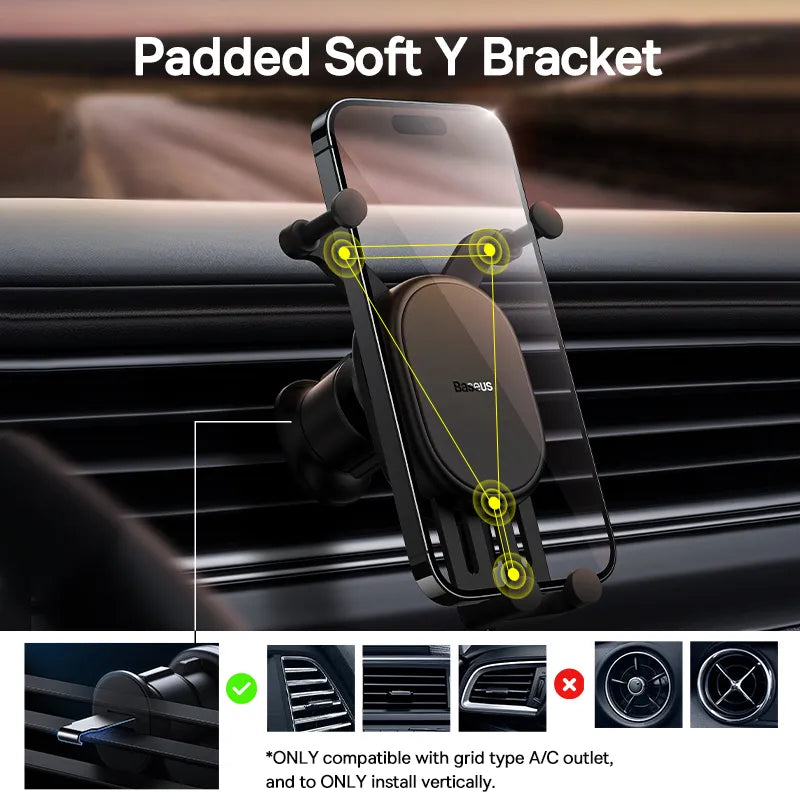 Baseus Car Phone Holder Gravity Auto Restorable in Car Air Vent Silicone Stand For iPhone 14 Xiaomi Samsung Car Mobile Support