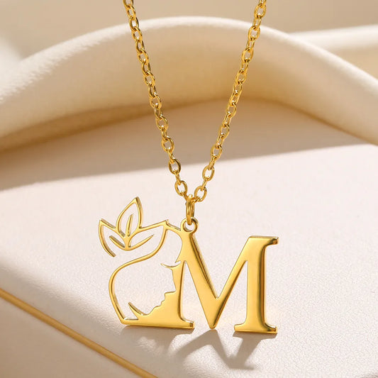 Beauty Flower Initial Necklace