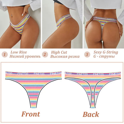 4Pcs/Set Women Cotton Colorful Stripe G-Strings