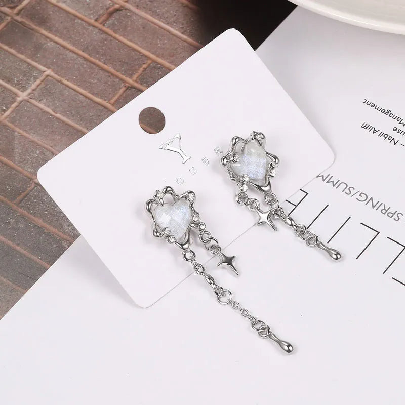 Irregular Heart Tassel Star Earrings