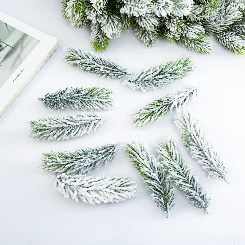 20/10pcs Artificial Cedar Snow Pine Branches Christmas Tree Wedding Decorations DIY Desktop Living Room Home Kitchen Faux Plants