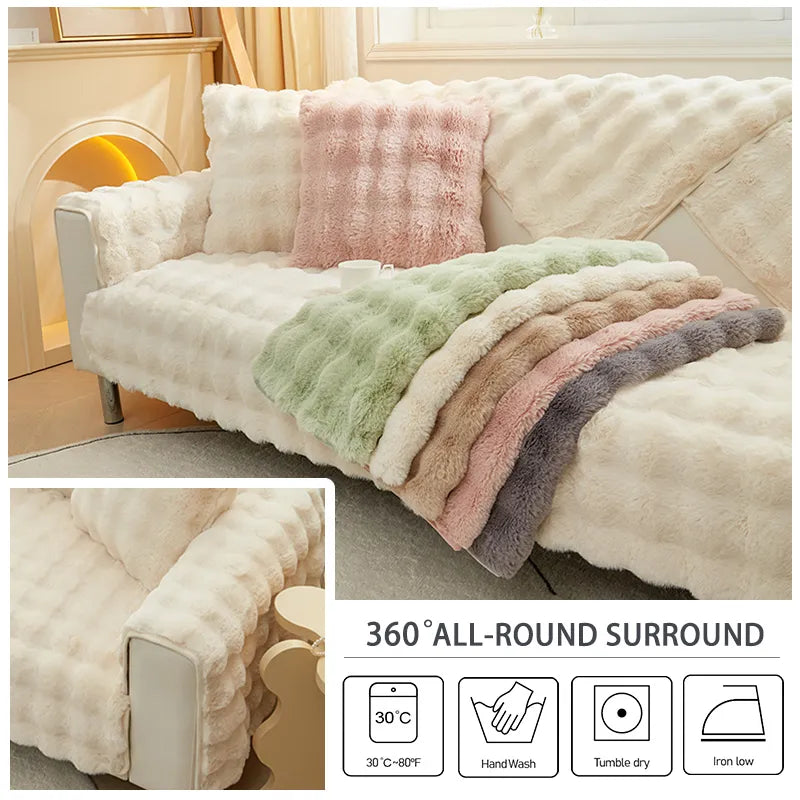 Thicken Rabbit Plush Sofa Slipcover