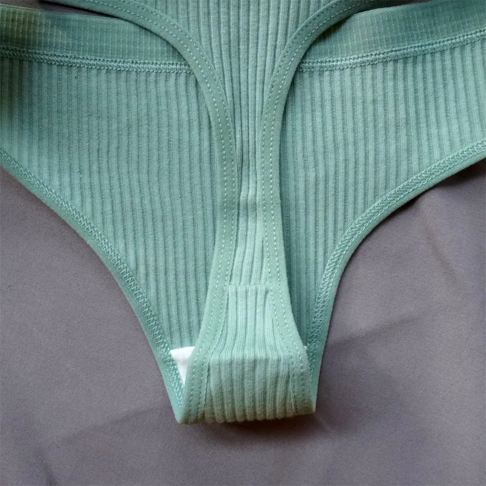 3 Pcs Seamless Ladies Ribbed Cotton Thong