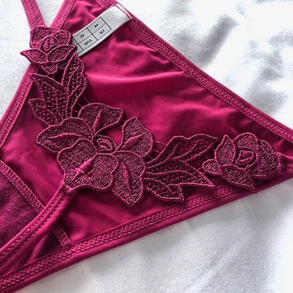 Floral Embroidered Sexy Briefs Low Waist G-String Seduction