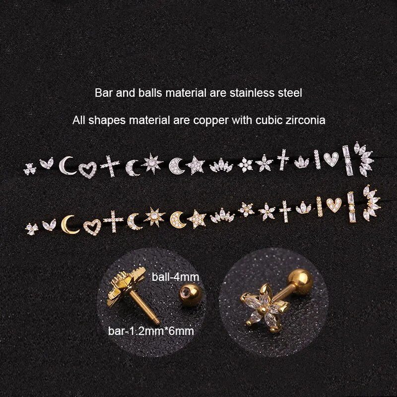 Fashion 316 Stainless Steel Mini Zircon Cartilage Piercing Stud Earring