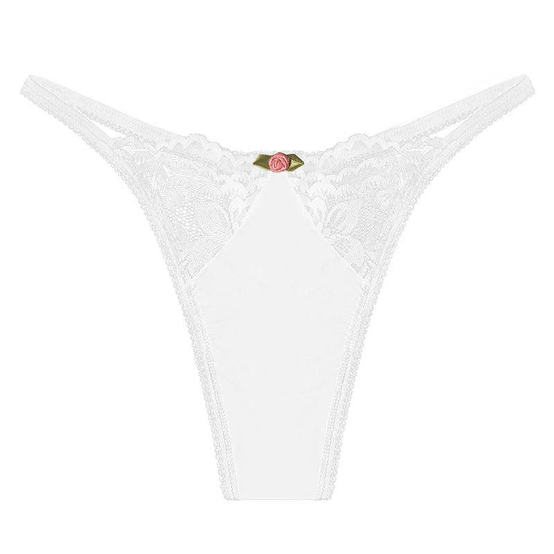 Sexy Lace Cotton Panties Low Rise Floral Perspective Thong Lingerie