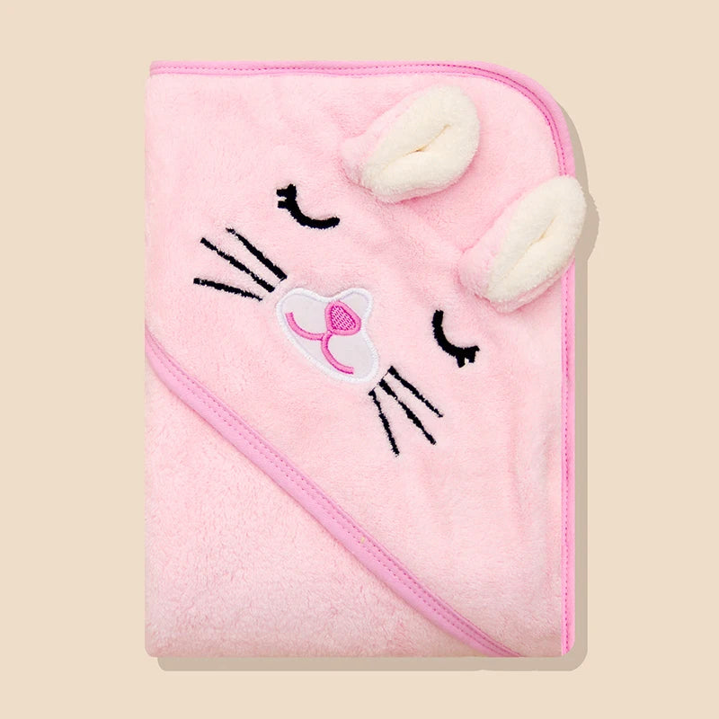 Solid Color Cartoon Coral Fleece Super Soft 80*80cm Baby Hooded Bath Towel Bathrobe Swaddle