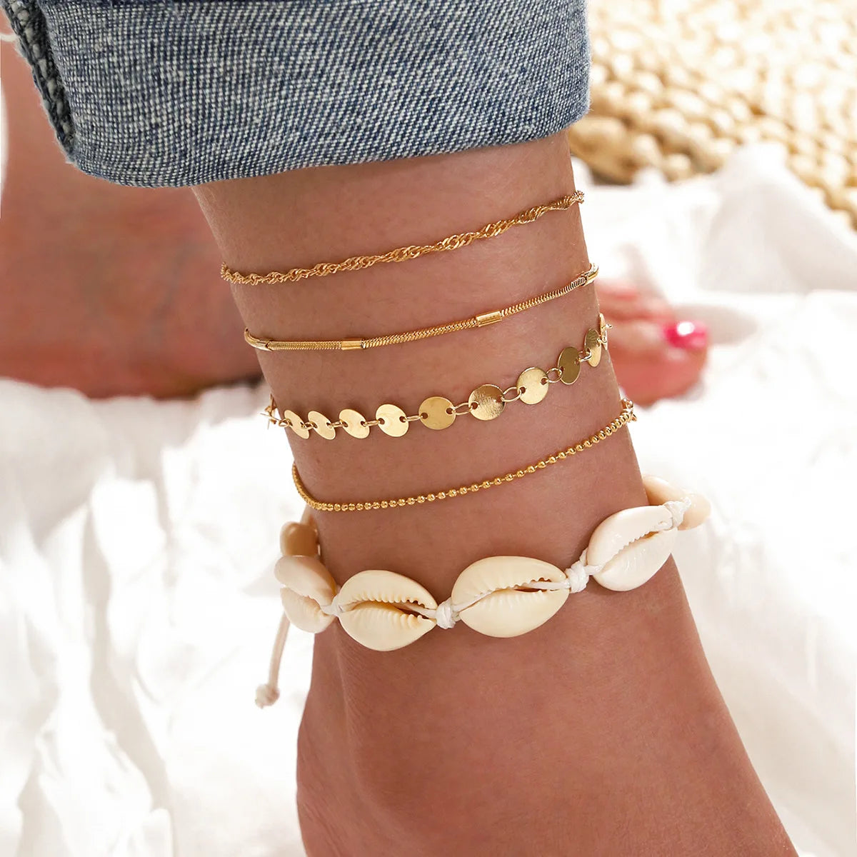 Bohemia Gold Color Snake Ankle Set