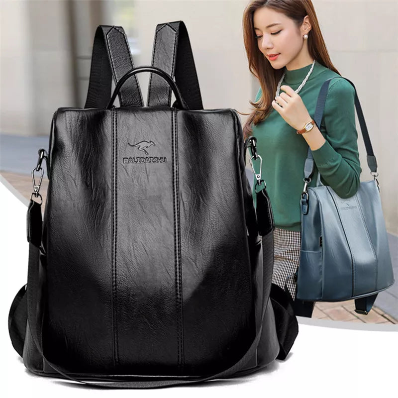 Anti-theft leather backpack vintage shoulder bag