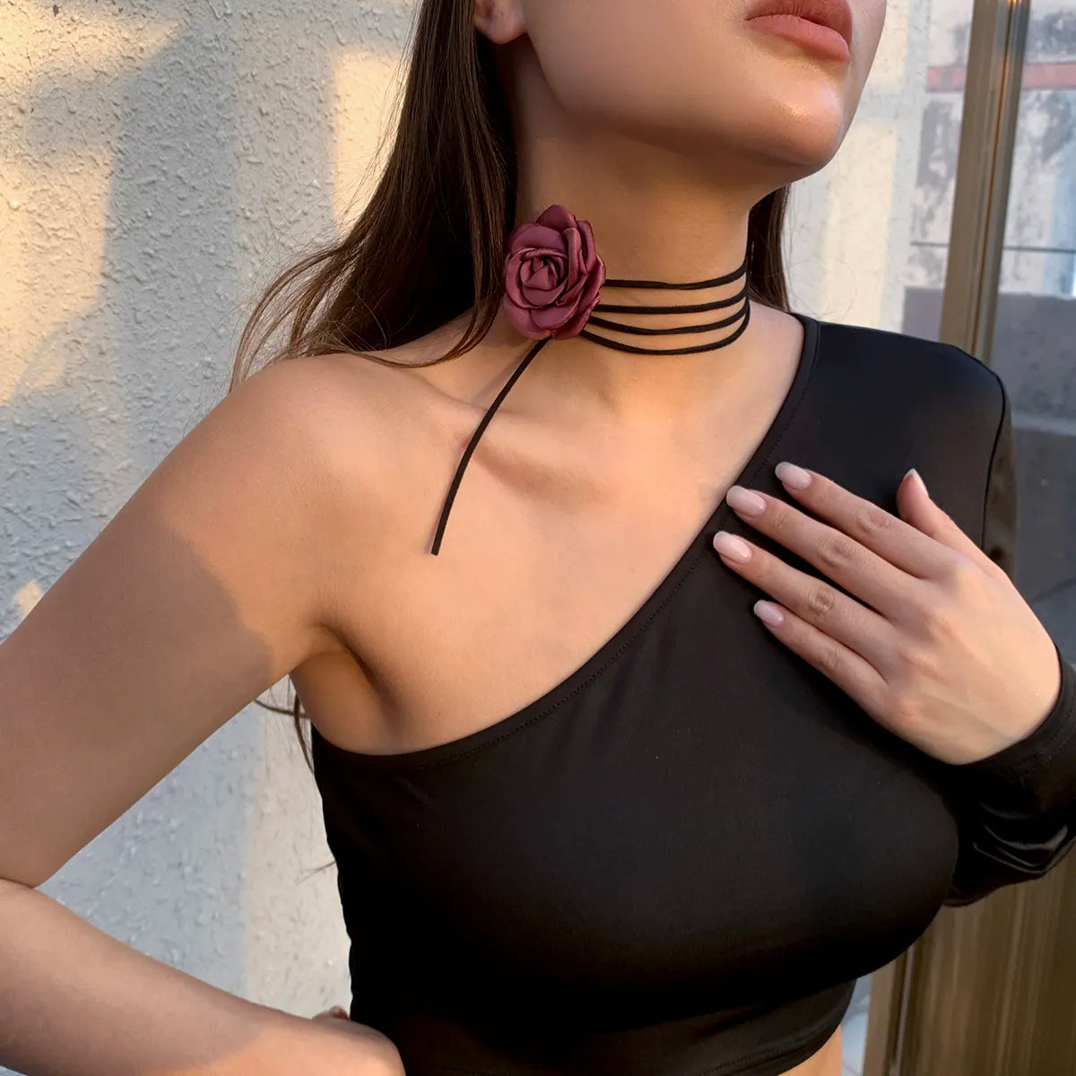 Romantic Gothic Big Rose Flower Clavicle Chain Necklace