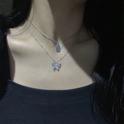 SUMENG Simple Double Layer Star Moon Necklace