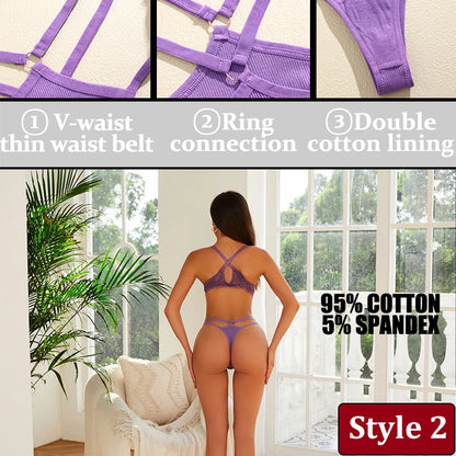 3PCS/Set Sexy Lace Panties Hollow Out Thongs Low Waist Cotton G-String