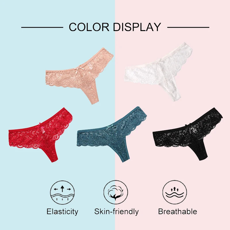 3 Pcs Woman Panties Sexy Lace Thong Underwear Lingerie