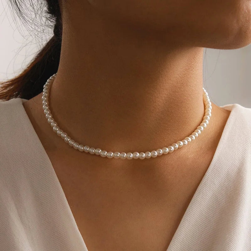 LATS Beads Women's Neck Chain Kpop Pearl Choker Necklace