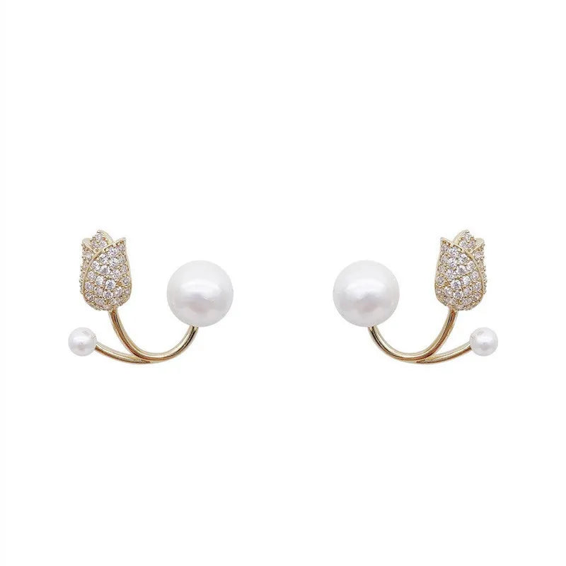 French Light Luxury Crystal Tulip Flower Stud Earrings