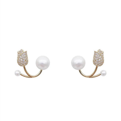 French Light Luxury Crystal Tulip Flower Stud Earrings