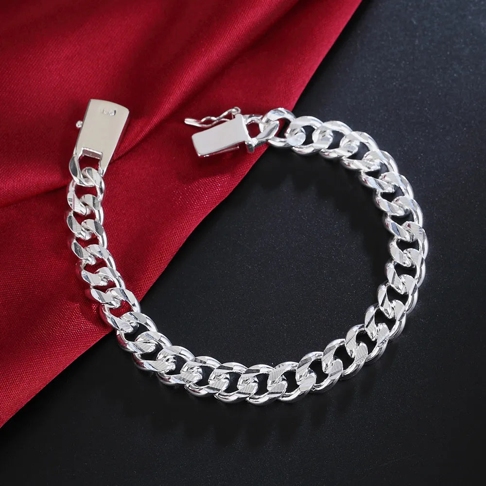 925 Sterling Silver Solid 8/10mm chain Bracelet