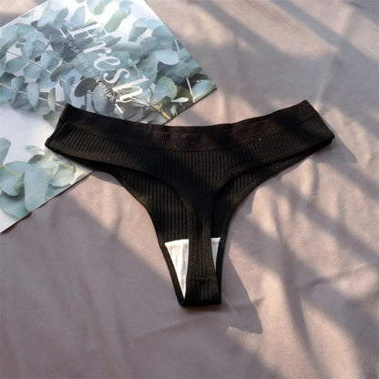 3 Pcs Seamless Ladies Ribbed Cotton Thong