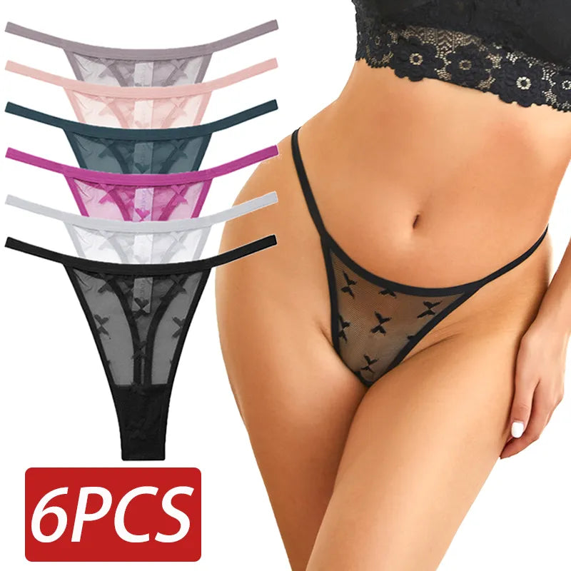 6PCS/Set Sexy Mesh Thongs Transparent Panties Underwear