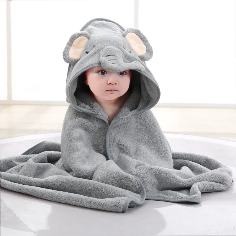 Solid Color Cartoon Coral Fleece Super Soft 80*80cm Baby Hooded Bath Towel Bathrobe Swaddle