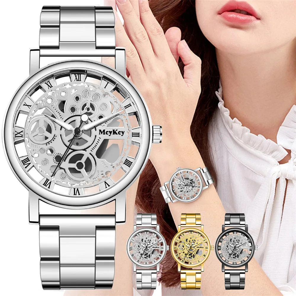 New Fashion Top Women Hollow Skeleton Faux Mechanical Watch