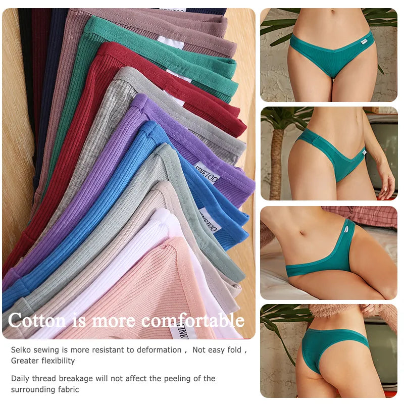 4Pcs/Set Women Sexy Cotton Brazilian Panties V-Waist Thong