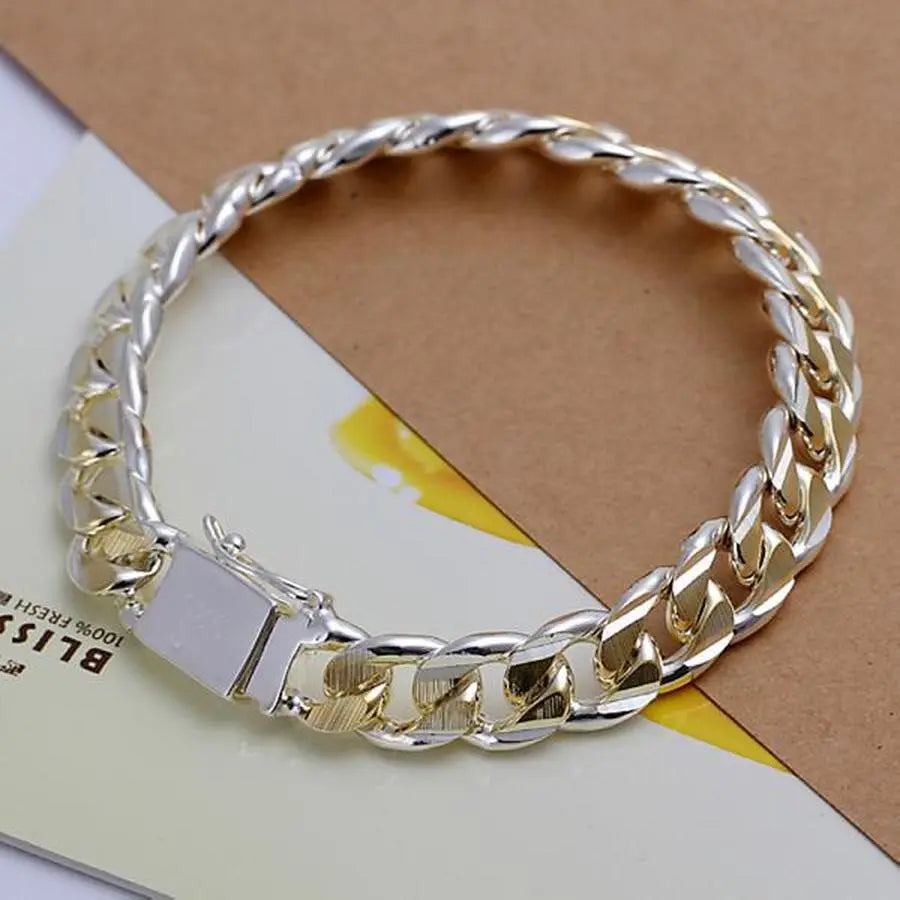 925 Sterling Silver Solid 8/10mm chain Bracelet